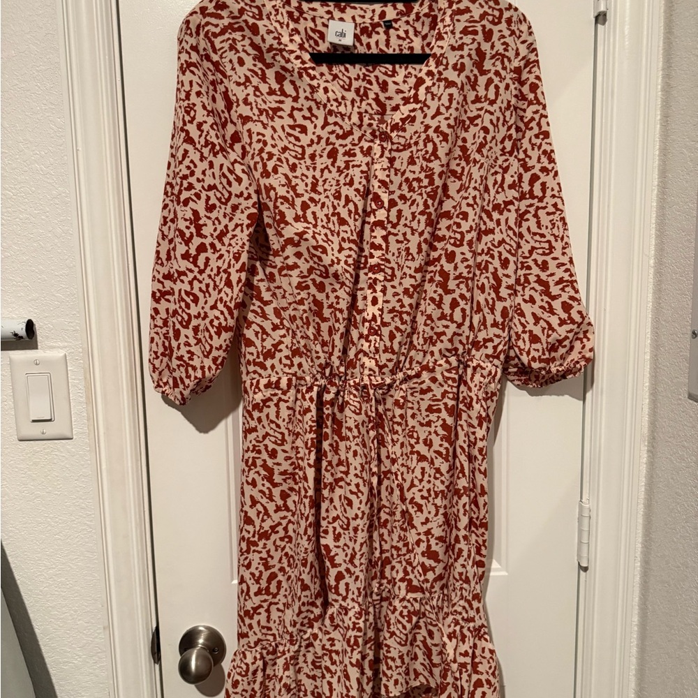 CAbi Red and White Long Sleeve Dress